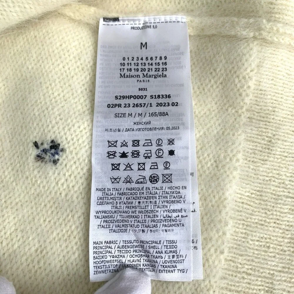Maison Margiela Womens Cream Angora Blend Cardigan With Blue & Brown Embellished - Picture 7 of 9
